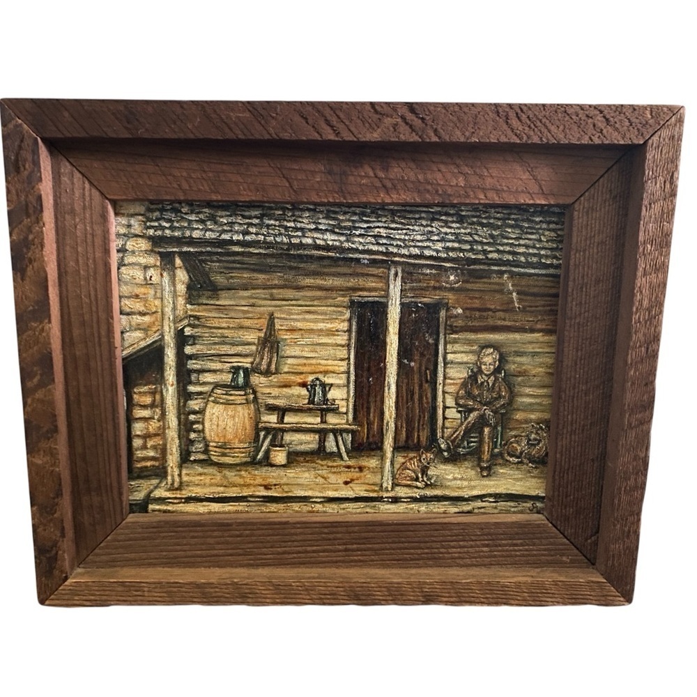 Vintage Hand Painted Folk Art Fredrix Archival Canvas Label with Wooden Frame
